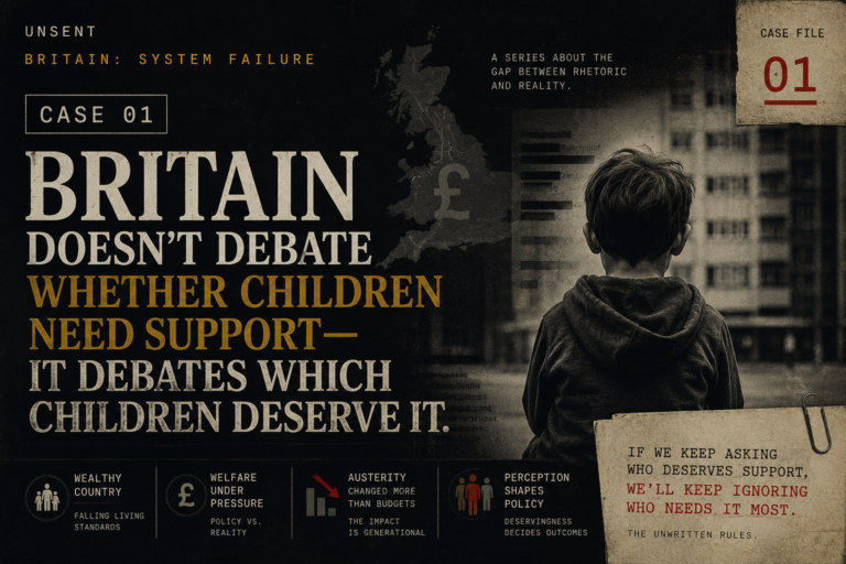 Britain: System Failure Case 01 artwork about child poverty, welfare support and deservingness in Britain