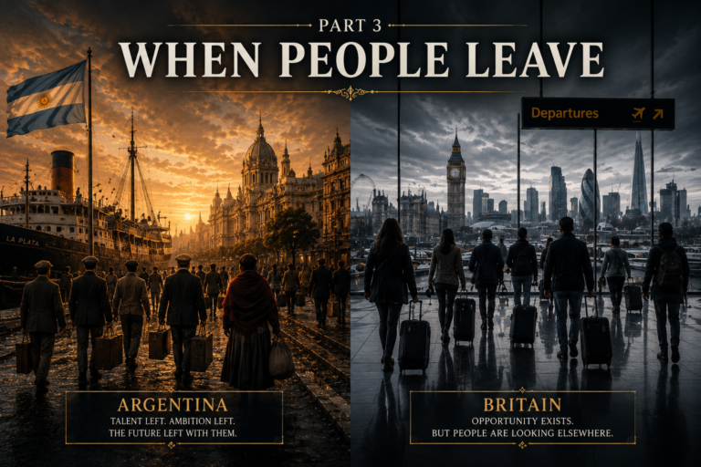 People leaving Argentina and Britain in Part 3, When People Leave