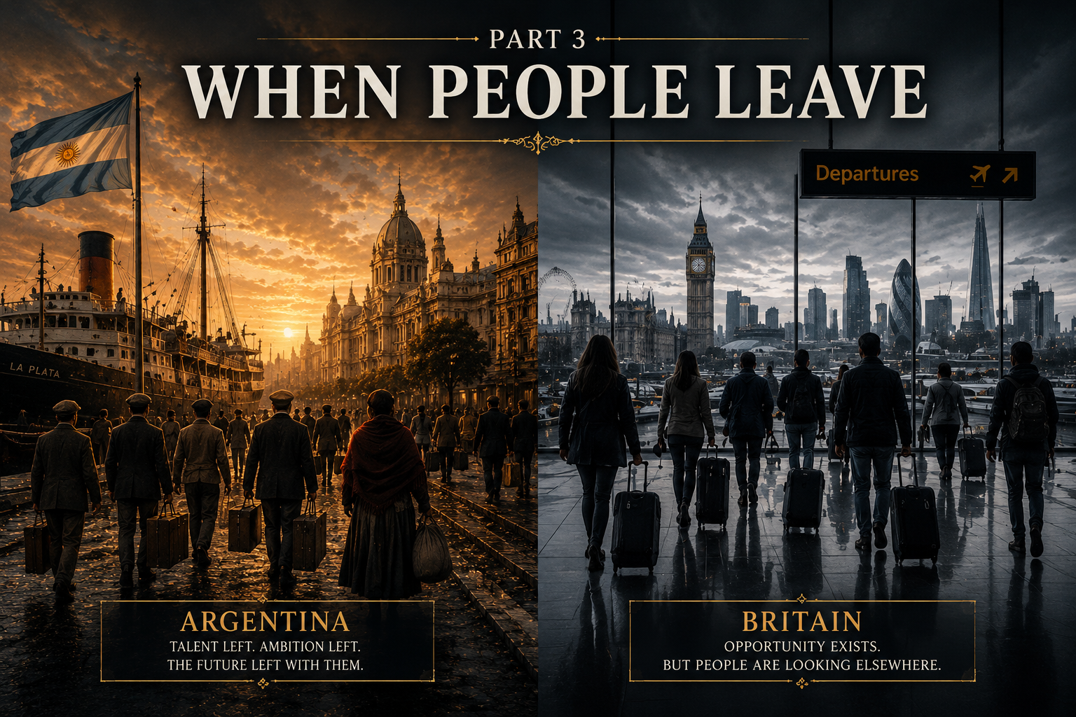 People leaving Argentina and Britain in Part 3, When People Leave