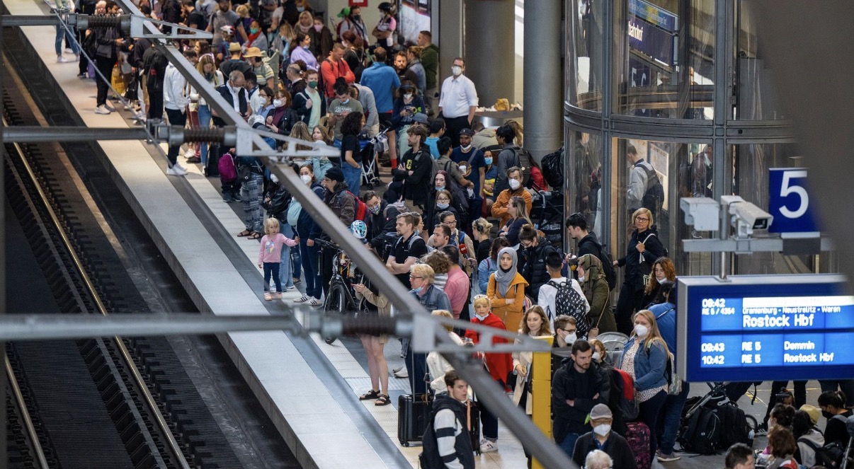 Crowded railway station in Germany