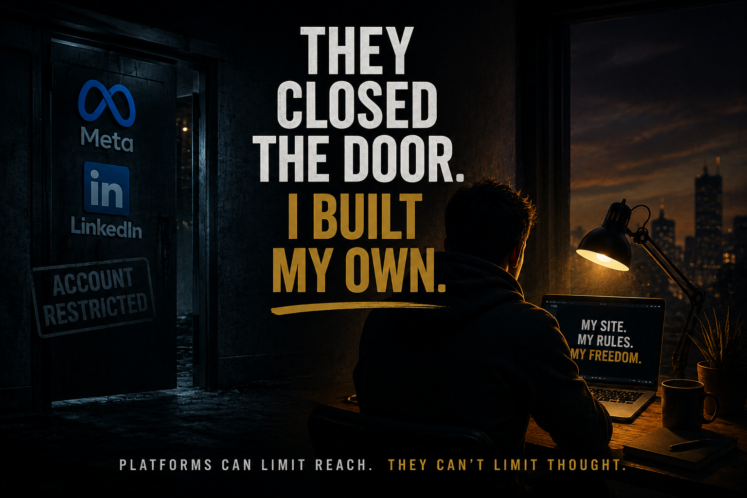 Editorial graphic reading Closed the Door. I Built My Own.