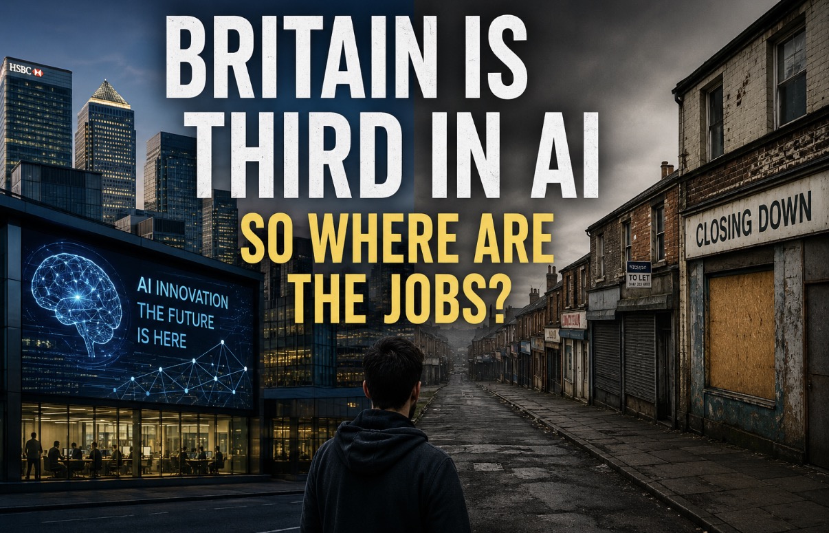 Editorial artwork questioning Britain's position and ownership in the global AI industry