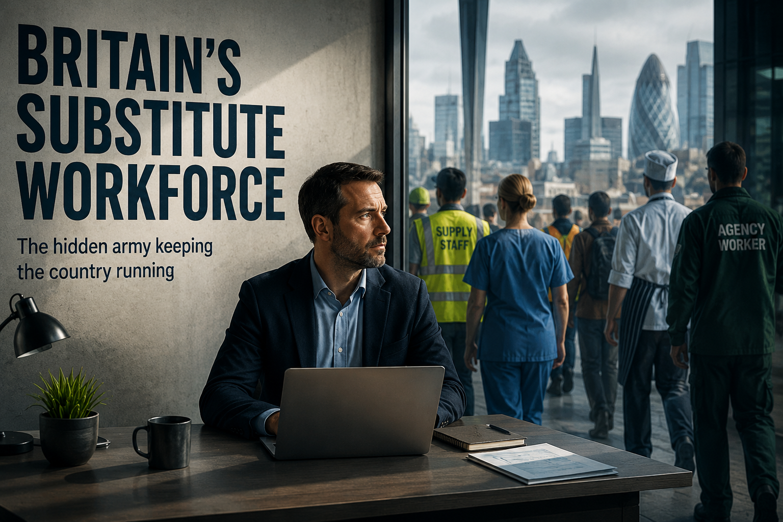Editorial artwork representing Britain's growing reliance on agency and temporary workers
