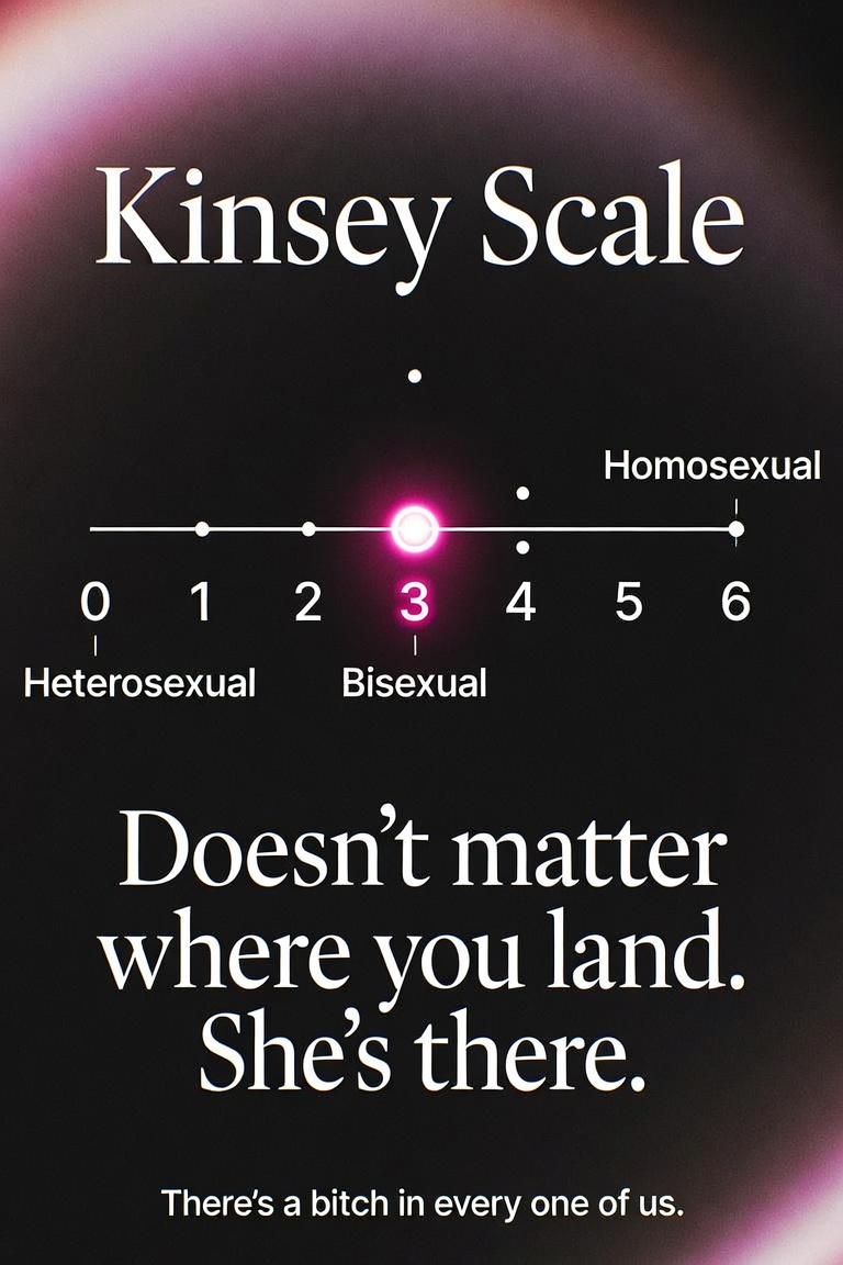 Kinsey scale from heterosexual to homosexual with a glowing pink marker at the bisexual midpoint