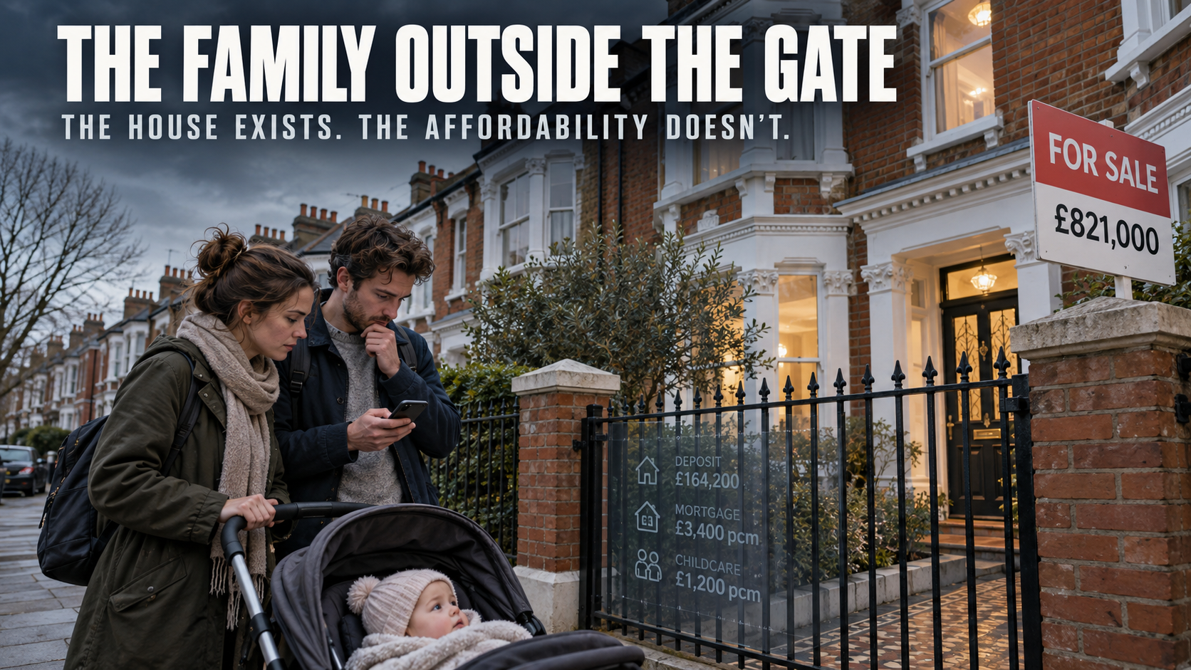 A young family outside an unaffordable West London house