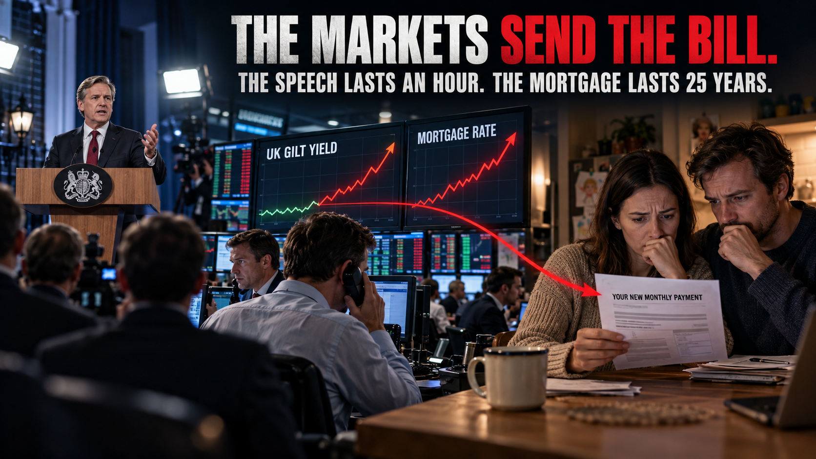 A fiscal announcement pushing up gilt yields, mortgage rates and a household payment