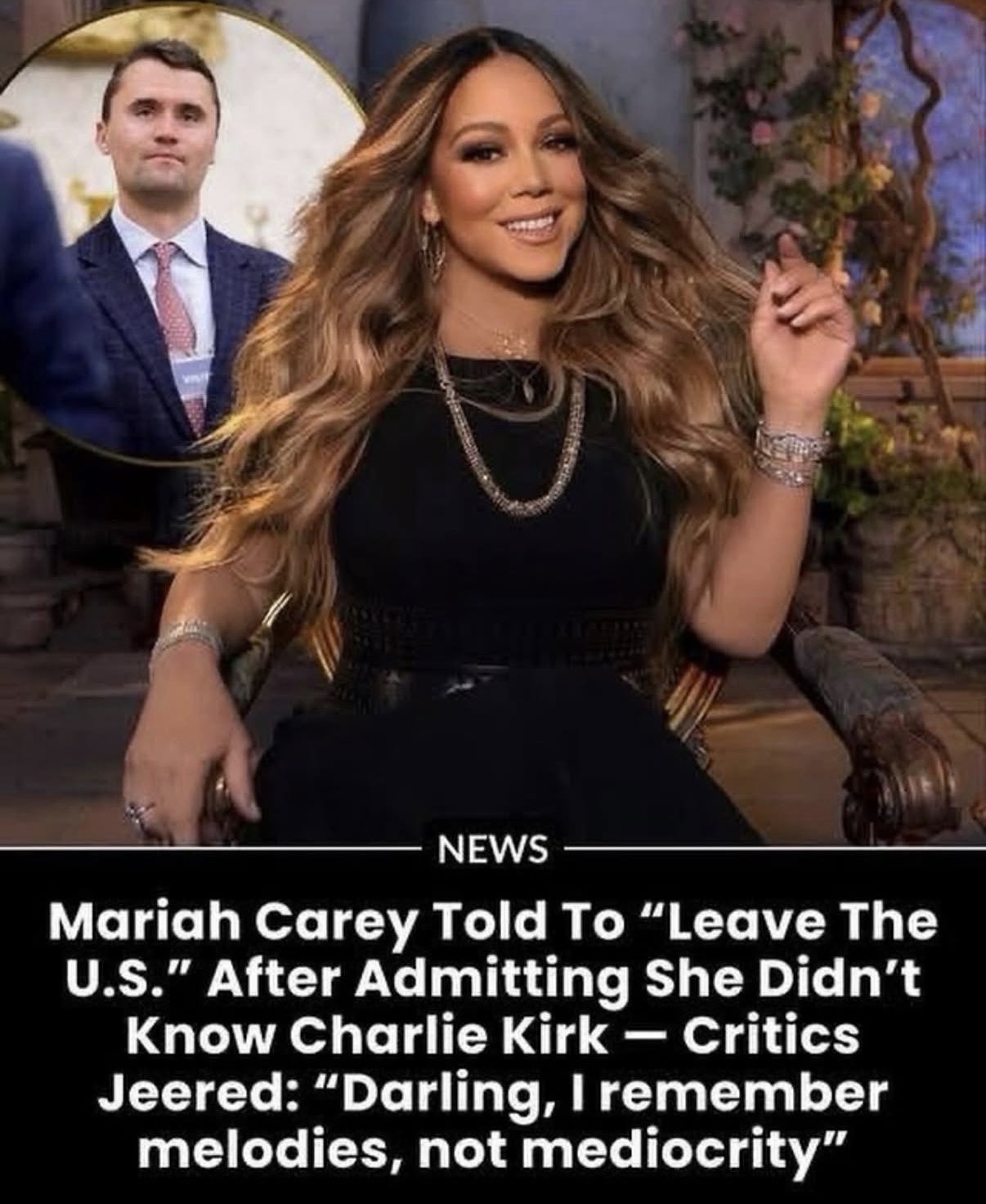 Mariah Carey meme joking about Charlie Kirk and remembering melodies rather than mediocrity