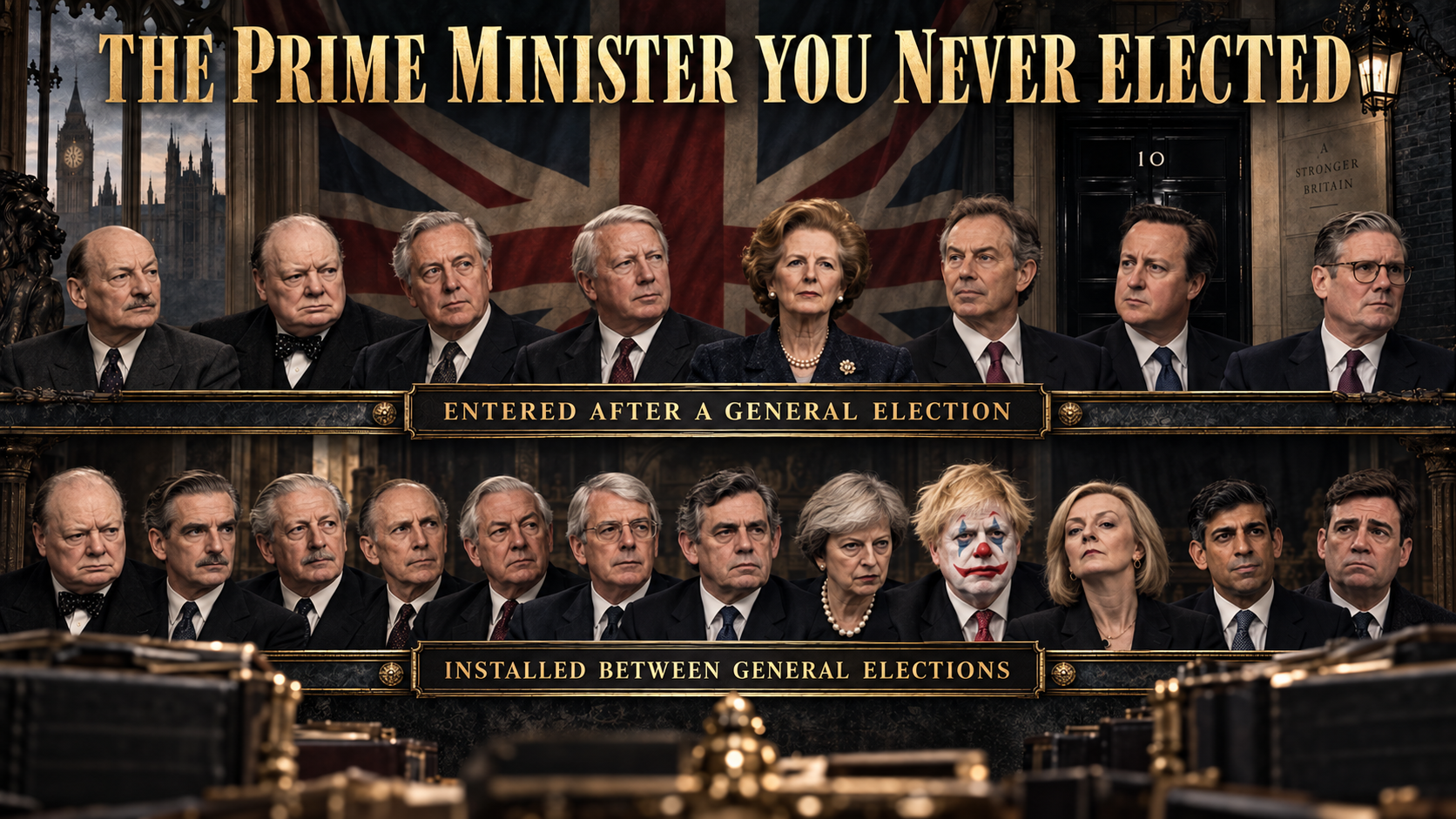 Post-war British prime ministers divided between those who entered Downing Street following a general election and those installed between elections