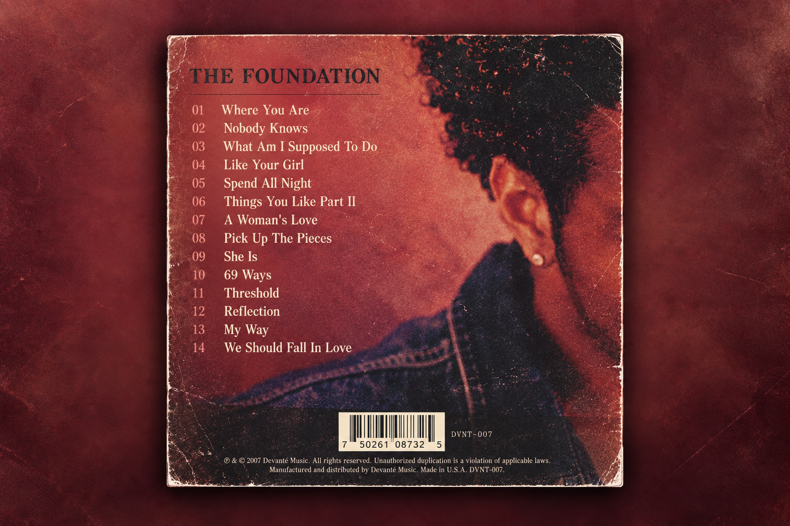 Designed rear sleeve for The Foundation showing its fourteen-song track list