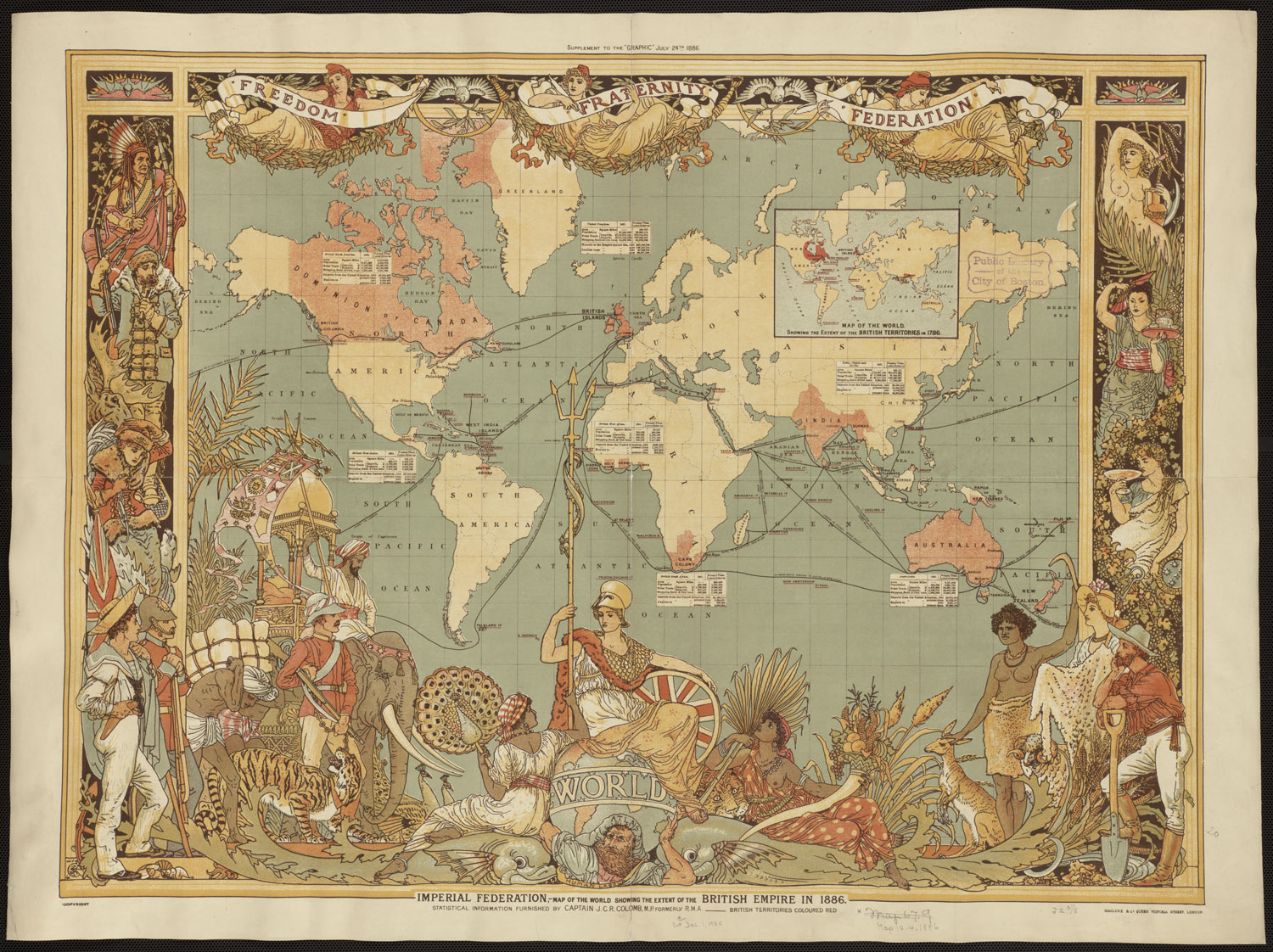 Walter Crane's Imperial Federation map showing the extent of the British Empire in 1886