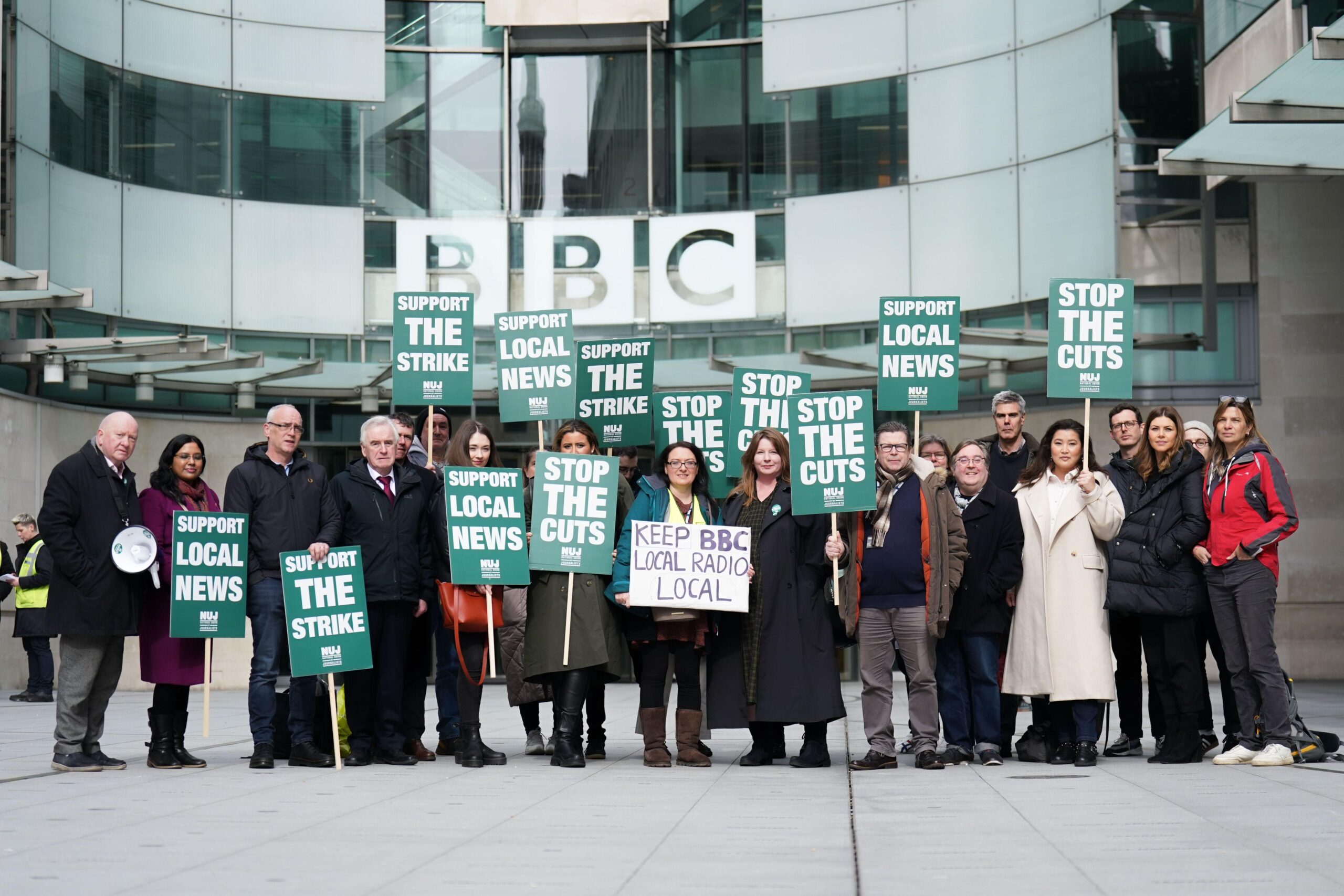 BBC workers protesting against cuts outside Broadcasting House in 2013