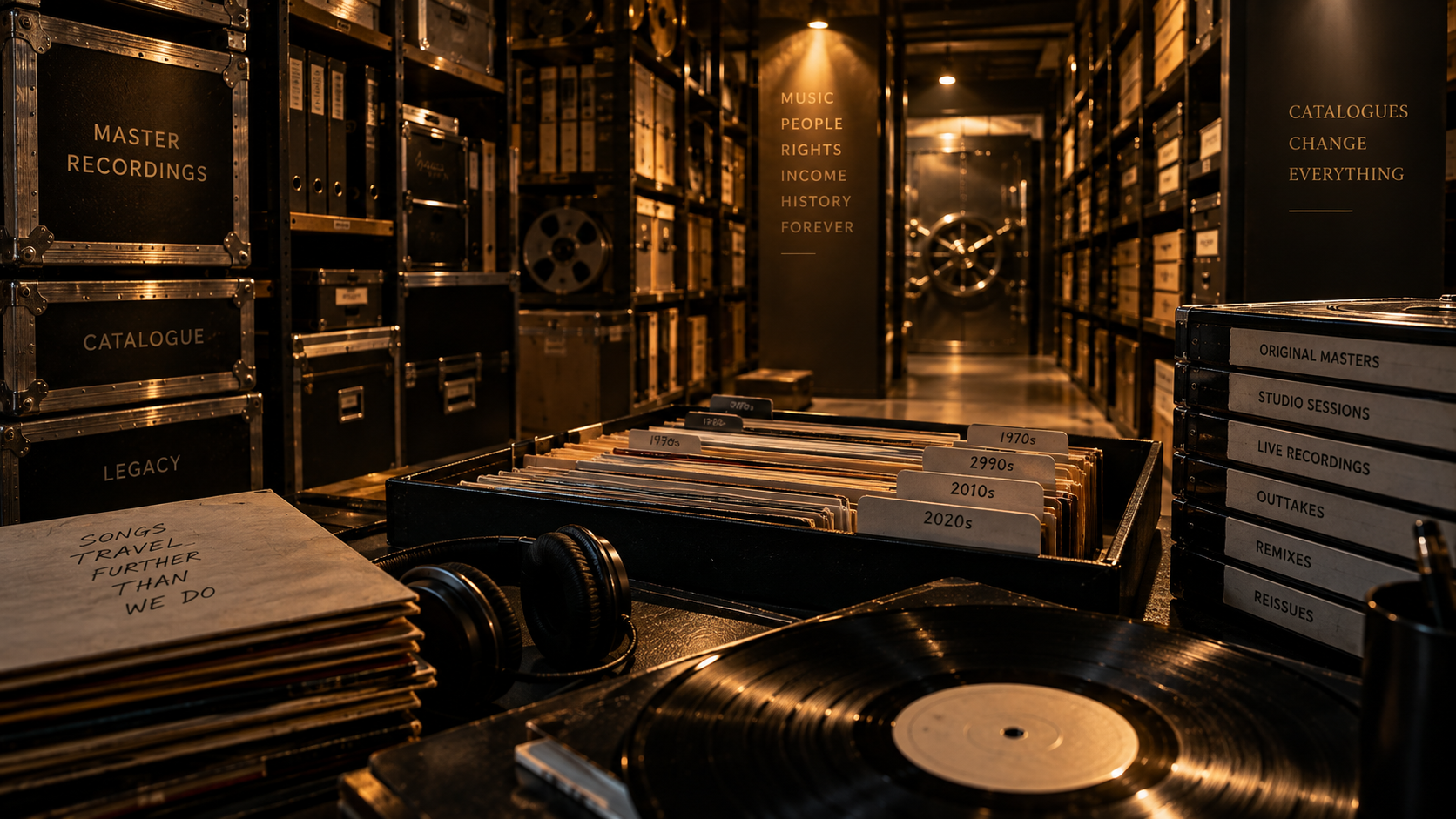 Archive containing master recordings, music catalogues, vinyl records and recording reels